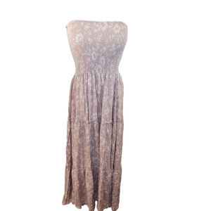 Sunday Mi Amor Pink Floral Strapless smocked Cottagecore Maxi Dress L